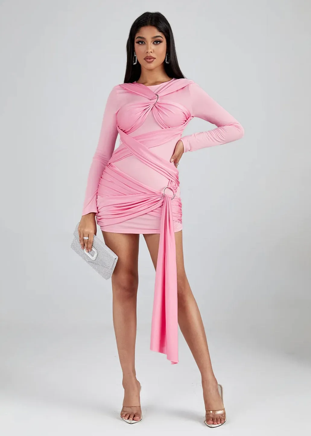 Wrap-Around Draped Mini Dress