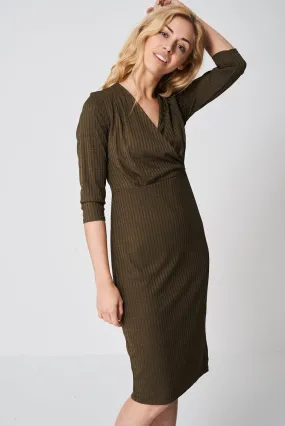 Wrap Front Dress In Khaki