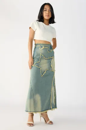 Yellow Tinted Stone Blue Maxi Skirt