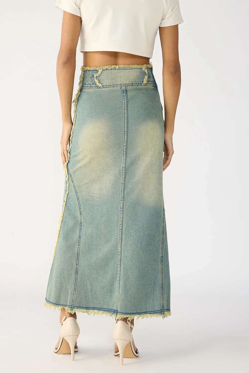 Yellow Tinted Stone Blue Maxi Skirt