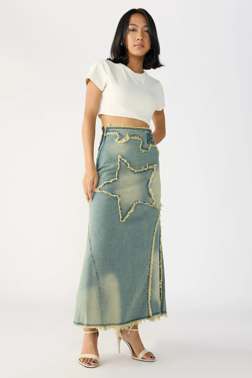 Yellow Tinted Stone Blue Maxi Skirt