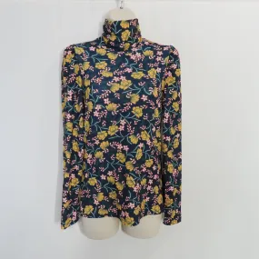 Yumi Kim Navy Blue Floral Country Escape Oh La La Turtleneck Long Sleeve Top Size Small