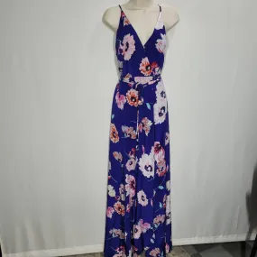 Yumi Kim Rush Hour Silk Wrap Flowy Maxi Dress Blue Poppy Iverson Size Medium New